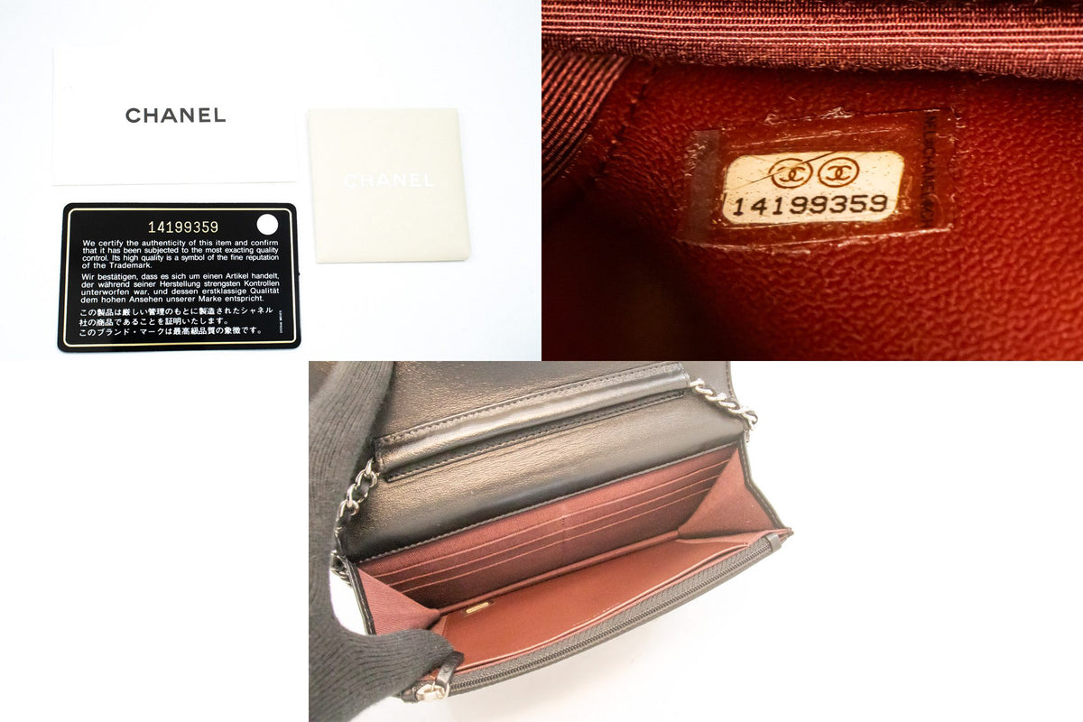 CHANEL Schwarze Classic Wallet On Chain WOC Umhängetasche aus Lammleder ap5 — Seriennummer hannari-shop