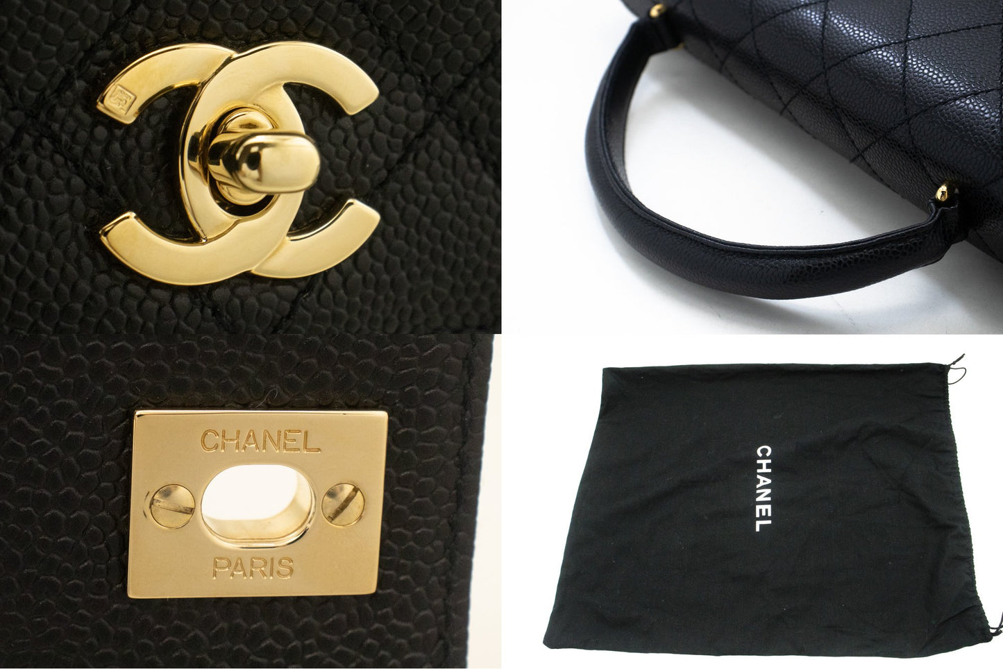 CHANEL Caviar Handbag Top Handle Bag Kelly Black Flap Leather Gold n63 hannari-shop