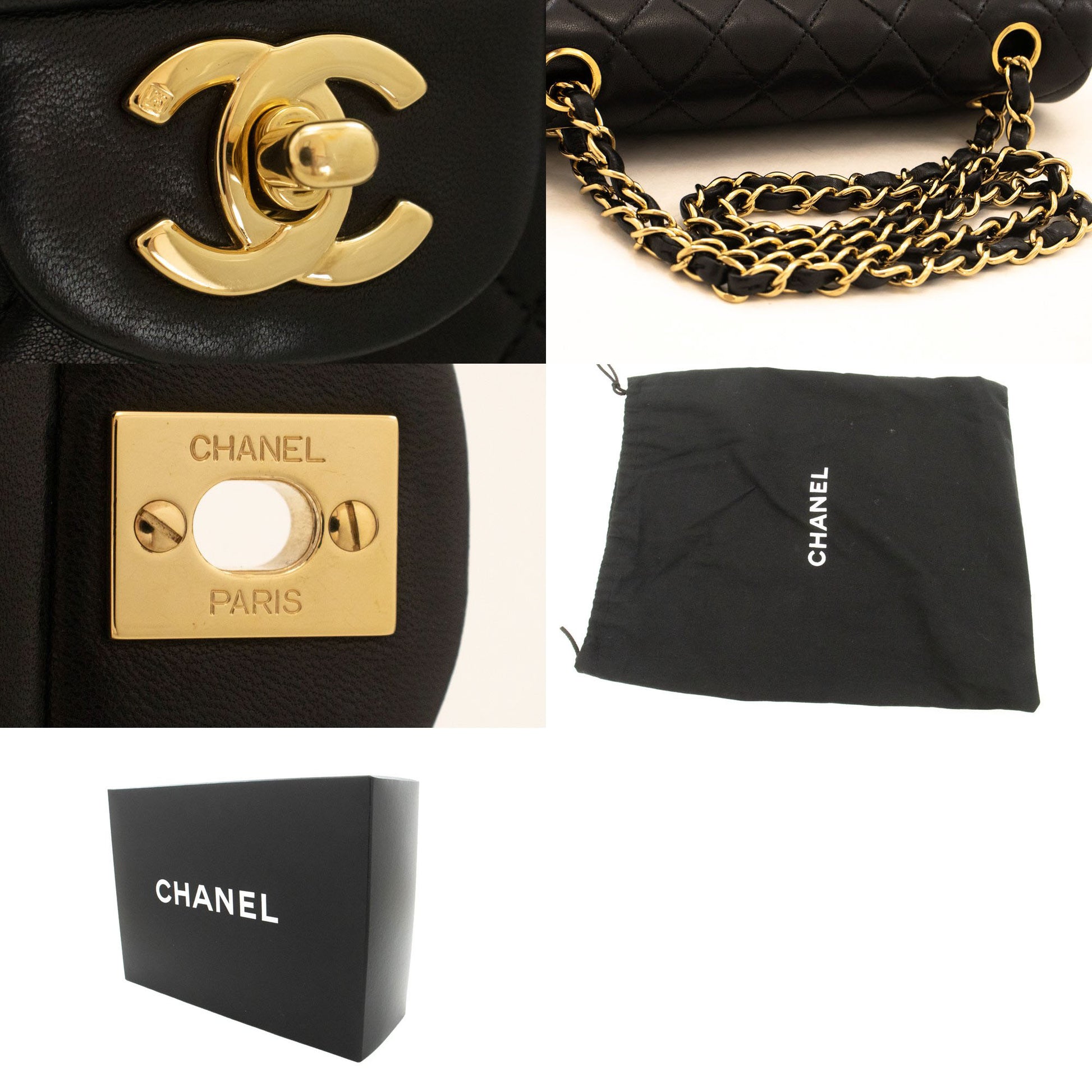 CHANEL Classic Double Flap 9" Chain Schultertasche Schwarz Lammleder ai6 hannari-shop