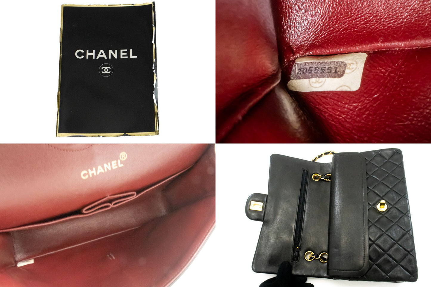 CHANEL Classic Double Flap 10" Schultertasche mit Kette, Schwarz, Lammleder ag1 hannari-shop