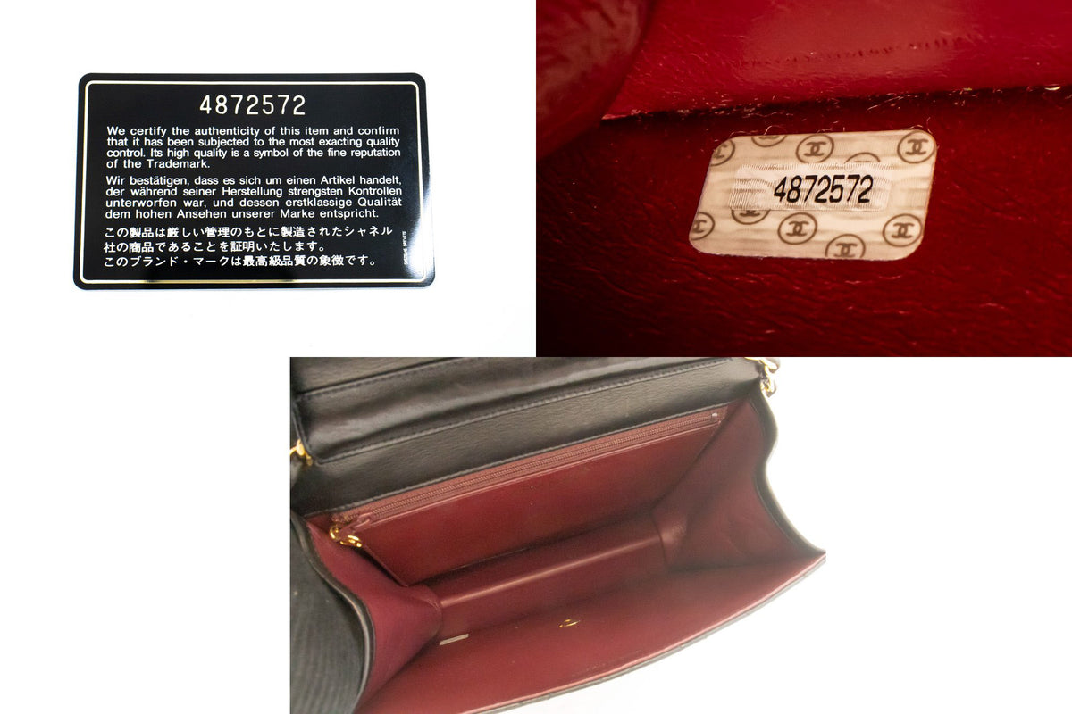 CHANEL Kleine Ketten-Umhängetasche Clutch Schwarz Gestepptes Überschlagmodell Lammleder ap4 — Seriennummer hannari-shop