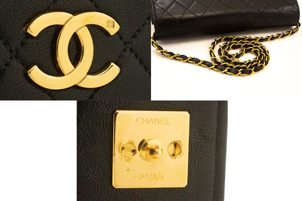CHANEL Full Flap Chain Schultertasche Clutch Schwarz Gestepptes Lammleder ao4 — Beschläge hannari-shop