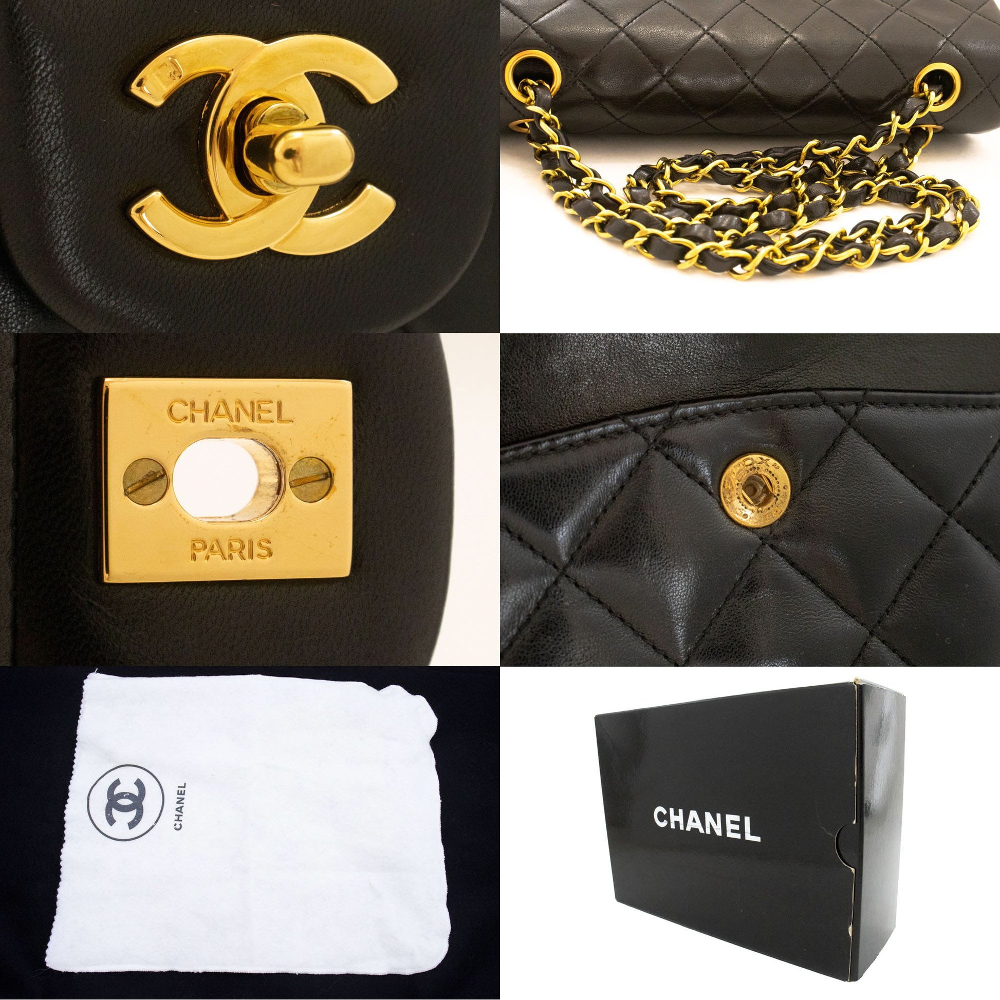 CHANEL Classic Double Flap 9" Schultertasche mit Kette Schwarz Lammleder ai4 hannari-shop