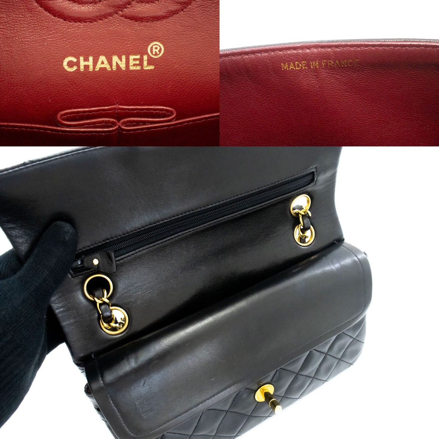 CHANEL Classic Double Flap 9" Schultertasche mit Kette Schwarz Lammleder ai4 hannari-shop