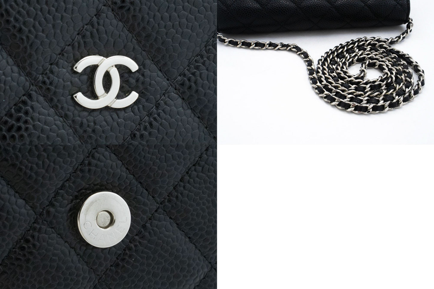 CHANEL Grained Calfskin Wallet On Chain WOC Black Shoulder Bag af5 hannari-shop