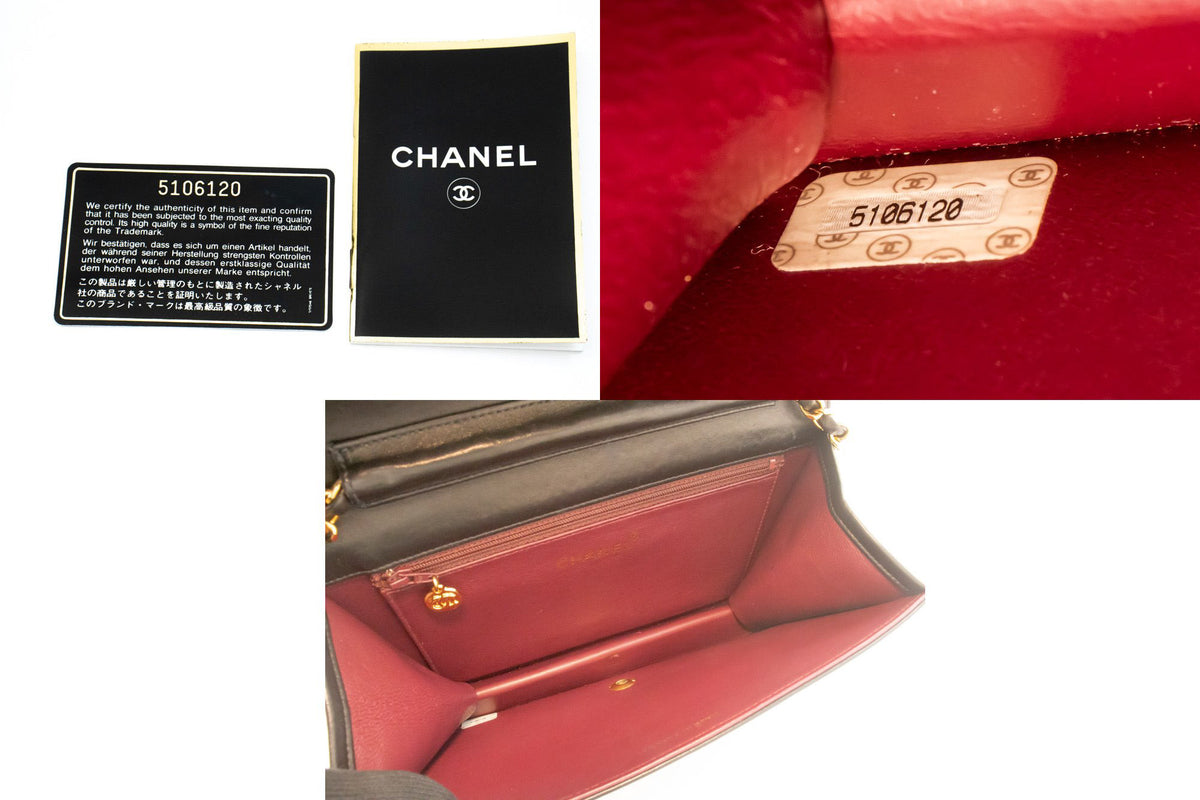 CHANEL Full Flap Ketten-Umhängetasche Clutch Schwarz Stepp-Lammleder ao5 — Seriennummer hannari-shop