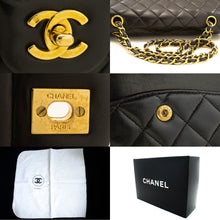 CHANEL Classic Double Flap 10" Chain Shoulder Bag Black Lambskin n44 hannari-shop