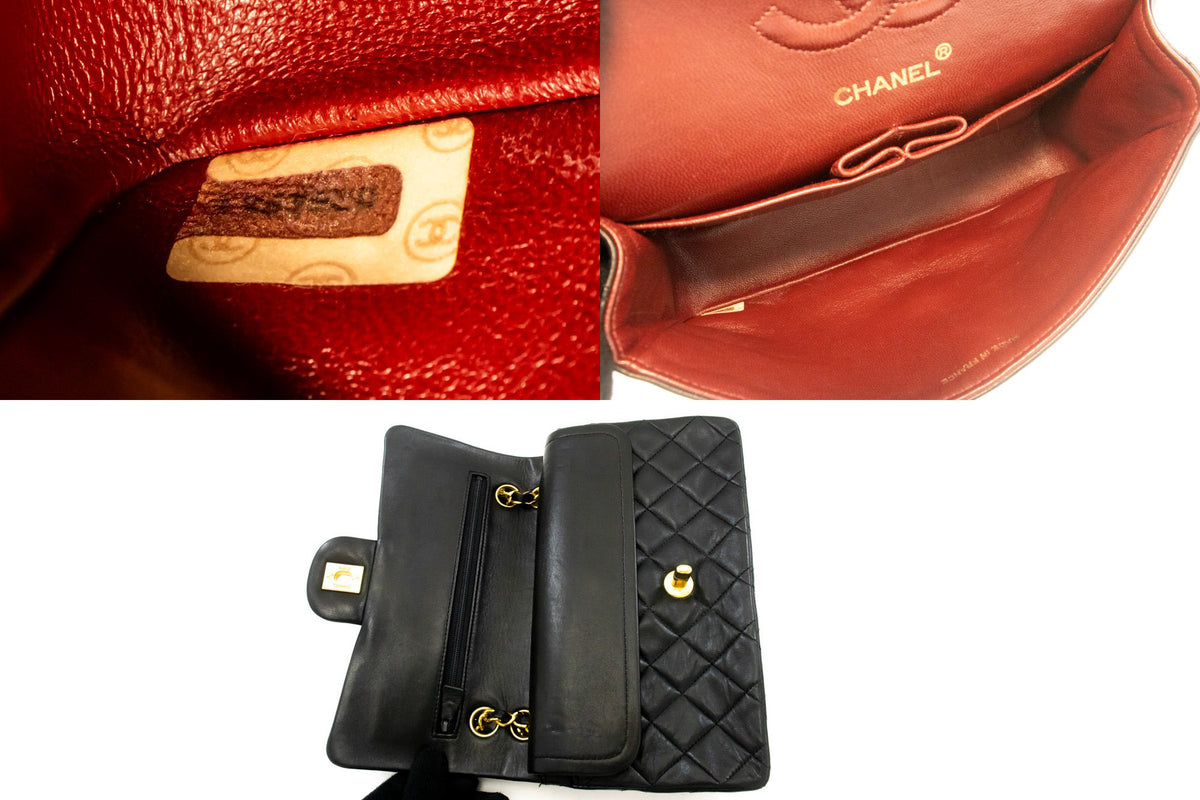 CHANEL Classic Double Flap 9" Chain Shoulder Bag Schwarzes Lammleder ap2 — Seriennummer hannari-shop