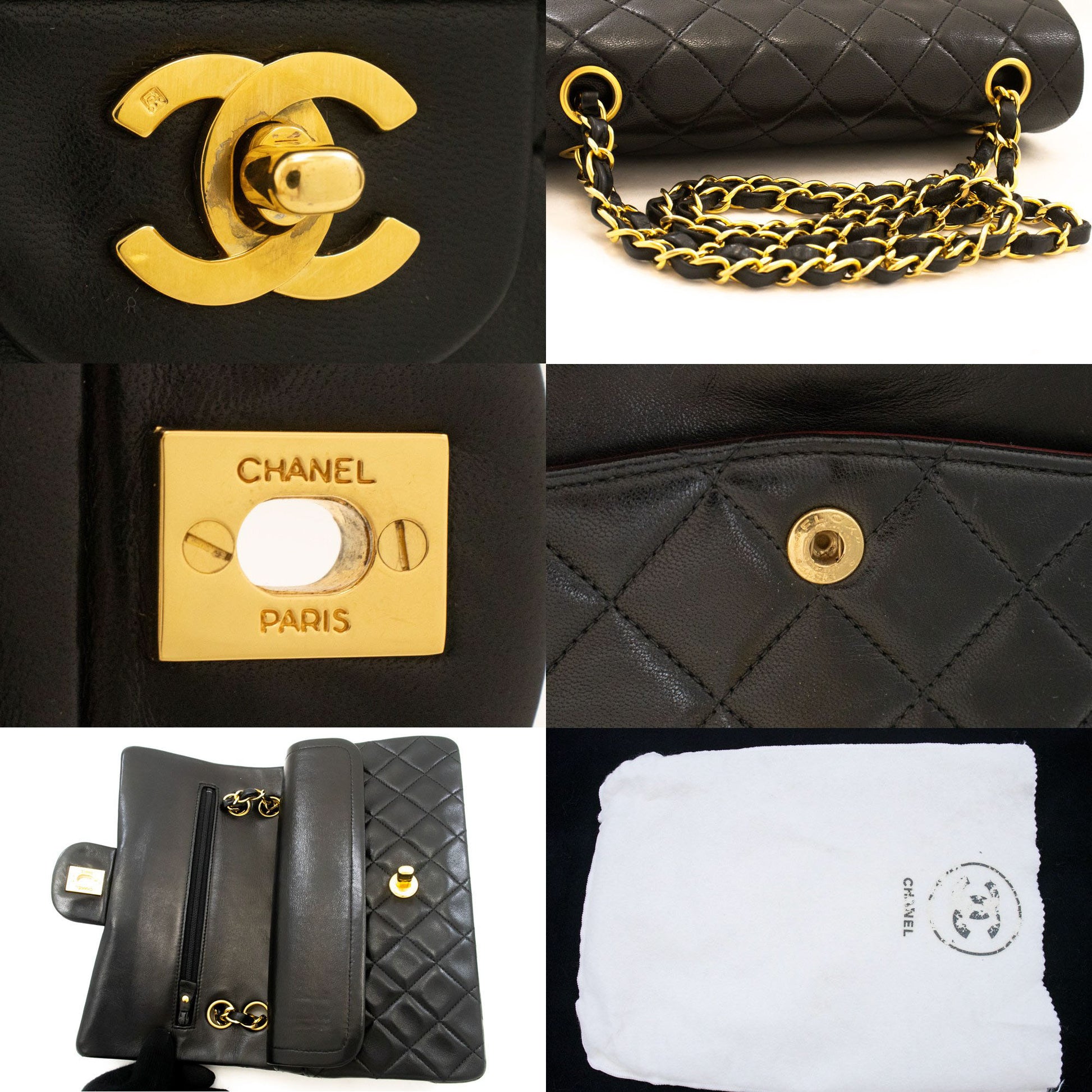 CHANEL Classic Double Flap 9" Kettenschultertasche Schwarz Lammleder aj4 hannari-shop