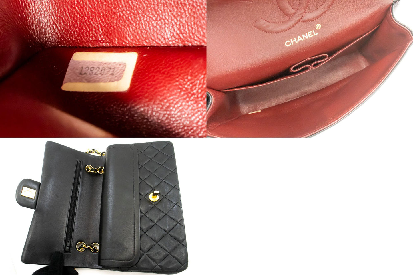 CHANEL Classic Double Flap 10" Kettenschultertasche Schwarz Lammleder aj5 hannari-shop