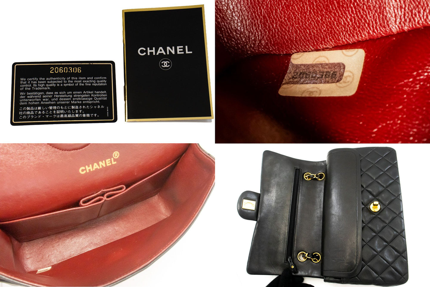 CHANEL Classic Double Flap 10" Chain Schultertasche Schwarz Lammleder aj8 hannari-shop