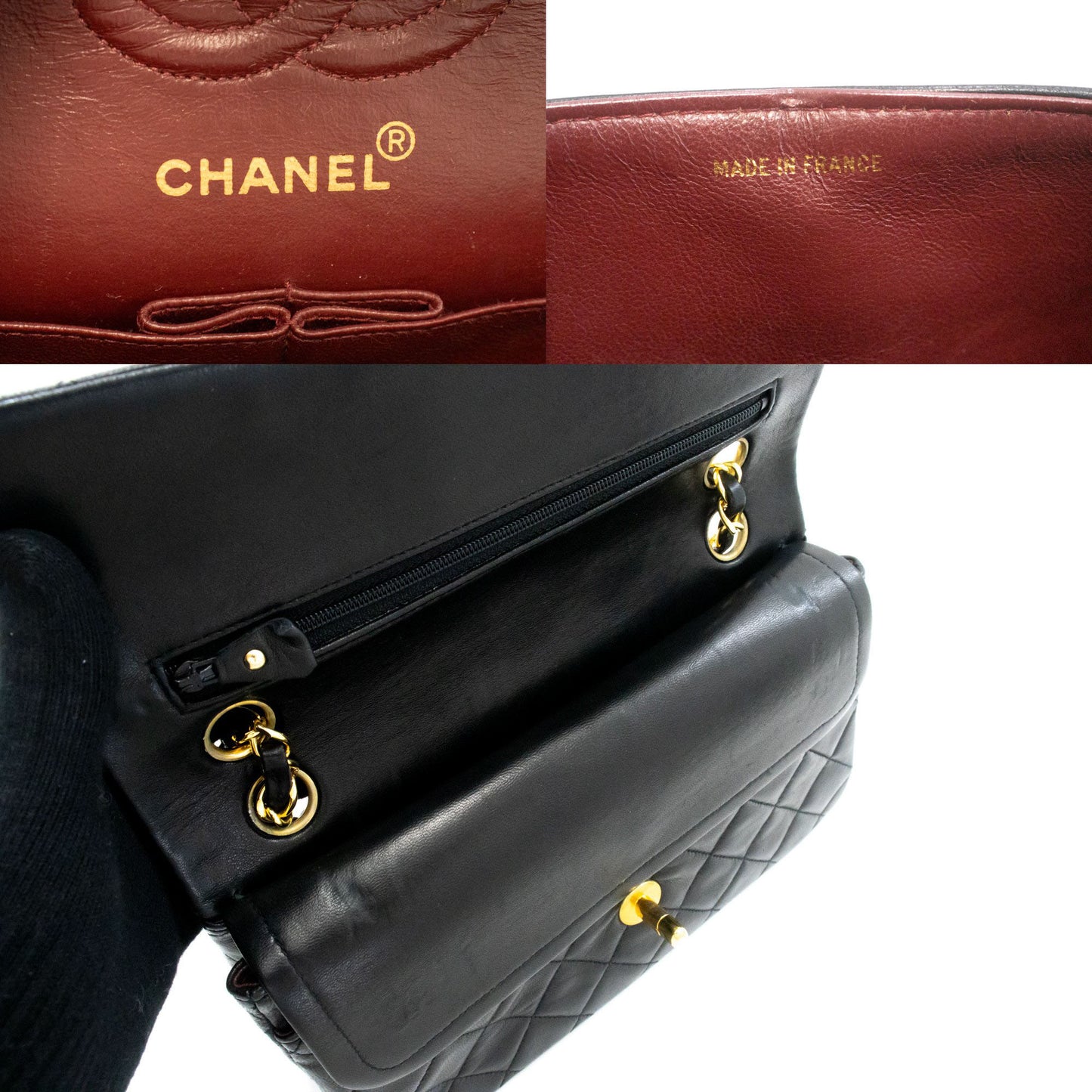 CHANEL Classic Double Flap 9" Chain Shoulder Bag Black Lambskin aj7 hannari-shop