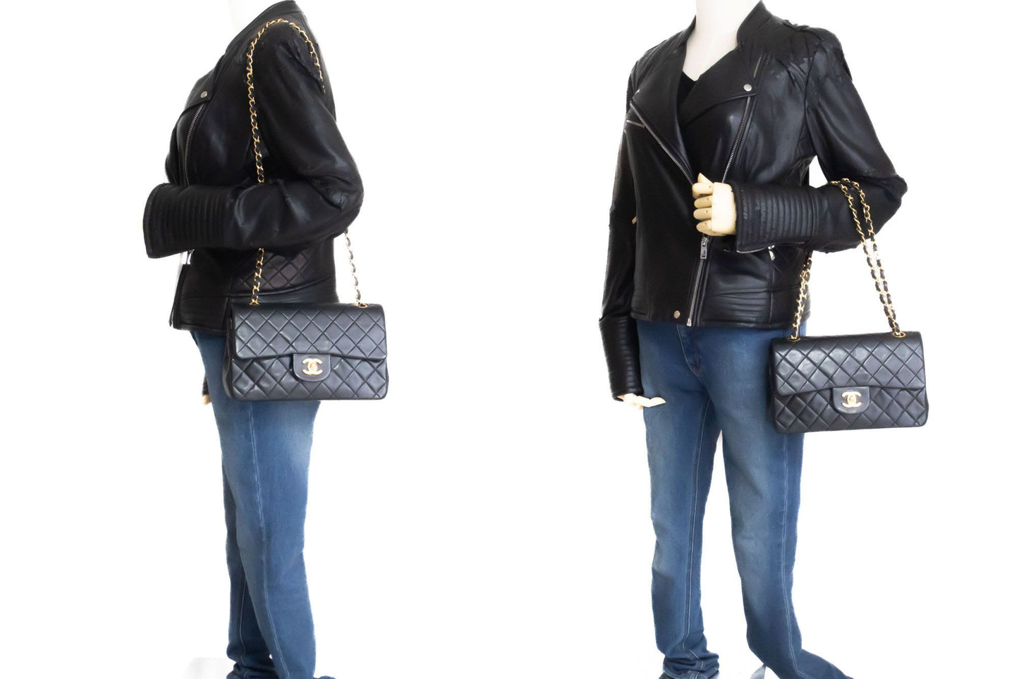 CHANEL Classic Double Flap 9" Chain Schultertasche Schwarz Lammleder ag6 hannari-shop