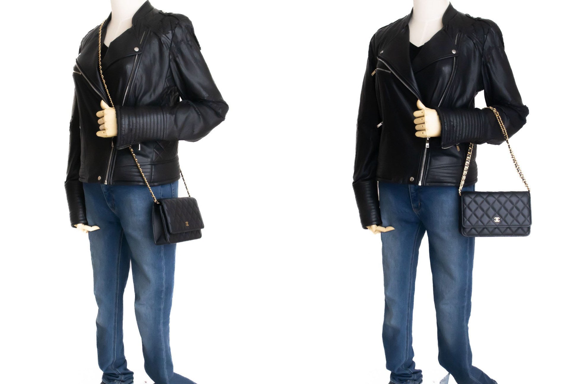 CHANEL Schwarze Classic Wallet On Chain WOC Schultertasche Crossbody ae8 hannari-shop