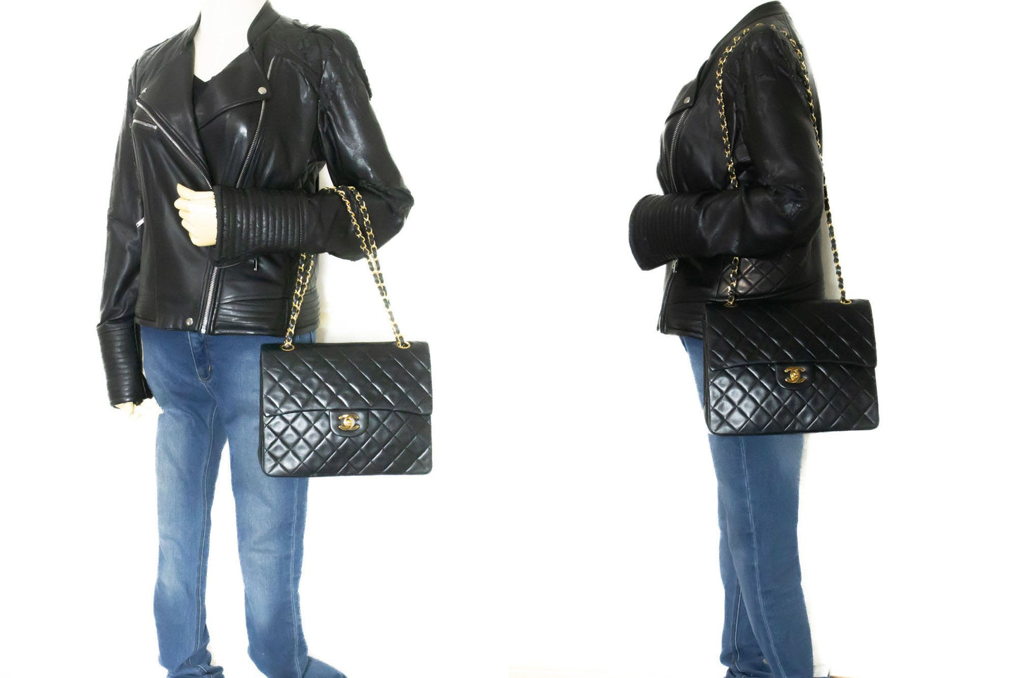 CHANEL Classic Double Flap Square Chain Schultertasche Schwarz Lamm ad7 hannari-shop