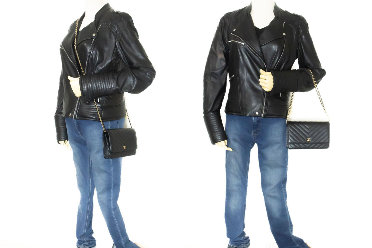 CHANEL V-Stitch Geldbörse aus Kalbsleder mit Kette WOC Umhängetasche ab2 hannari-shop