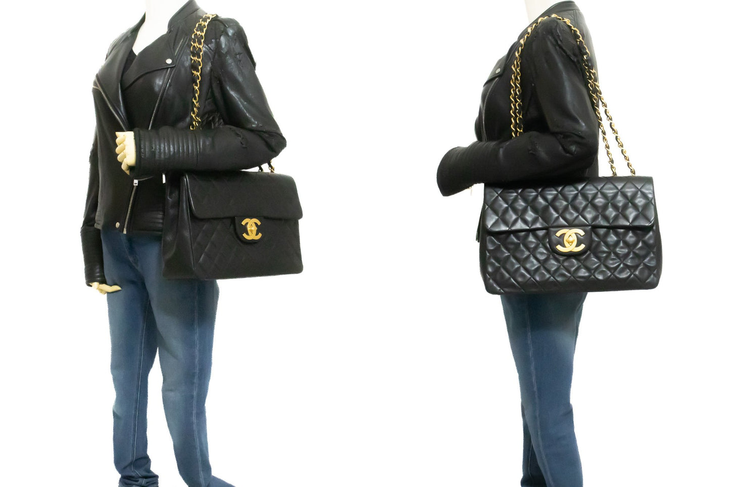 CHANEL Classic Large 13" Flap Chain Shoulder Bag Black Lambskin am4 hannari-shop