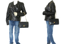 CHANEL Classic Double Flap 9" Chain Shoulder Bag Black Lambskin n10 hannari-shop