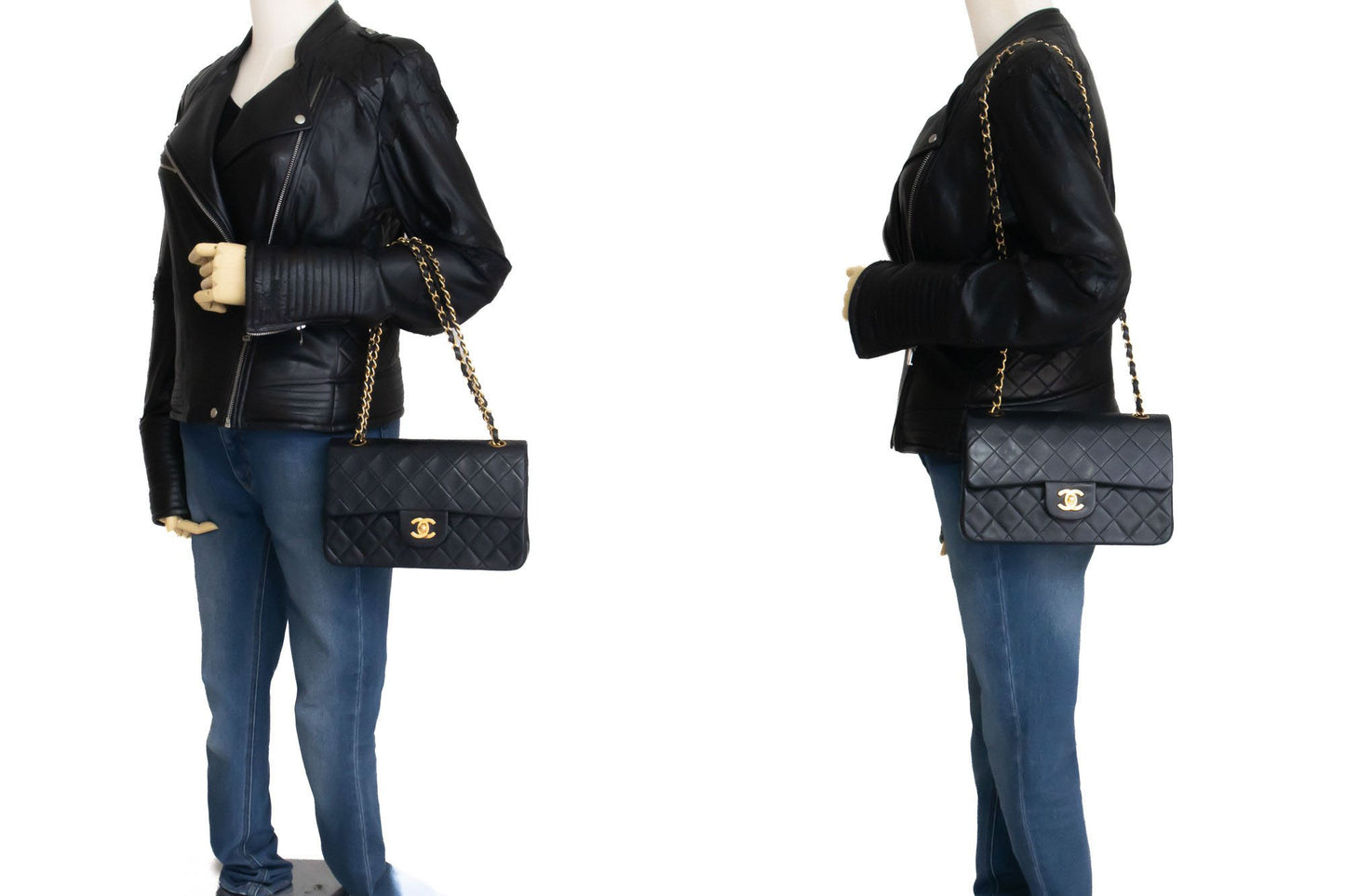CHANEL Classic Double Flap 9" Kettentasche aus schwarzem Lammleder ak5 hannari-shop