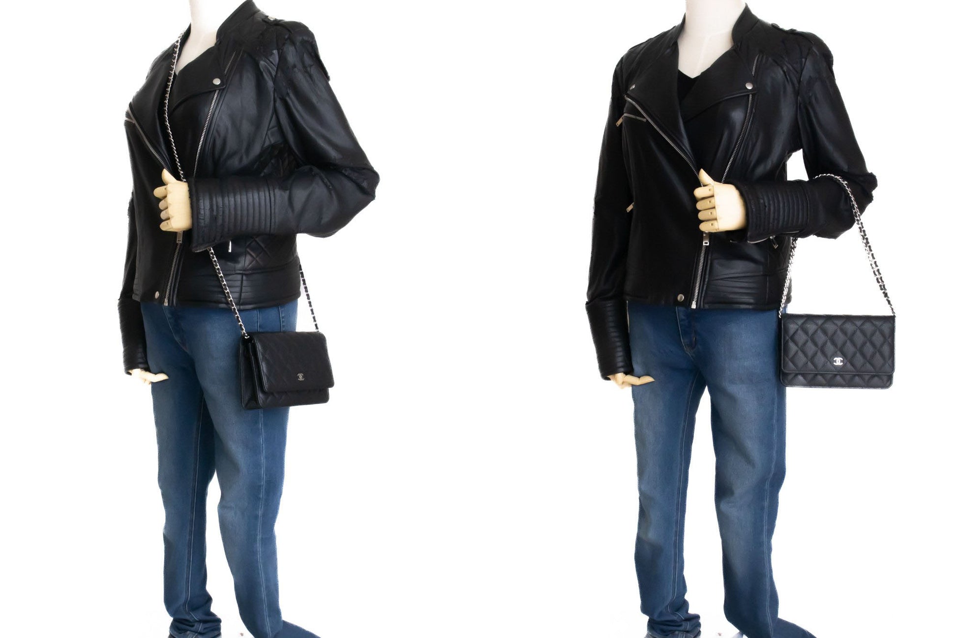 CHANEL Grained Calfskin Wallet On Chain WOC Black Shoulder Bag ag2 hannari-shop