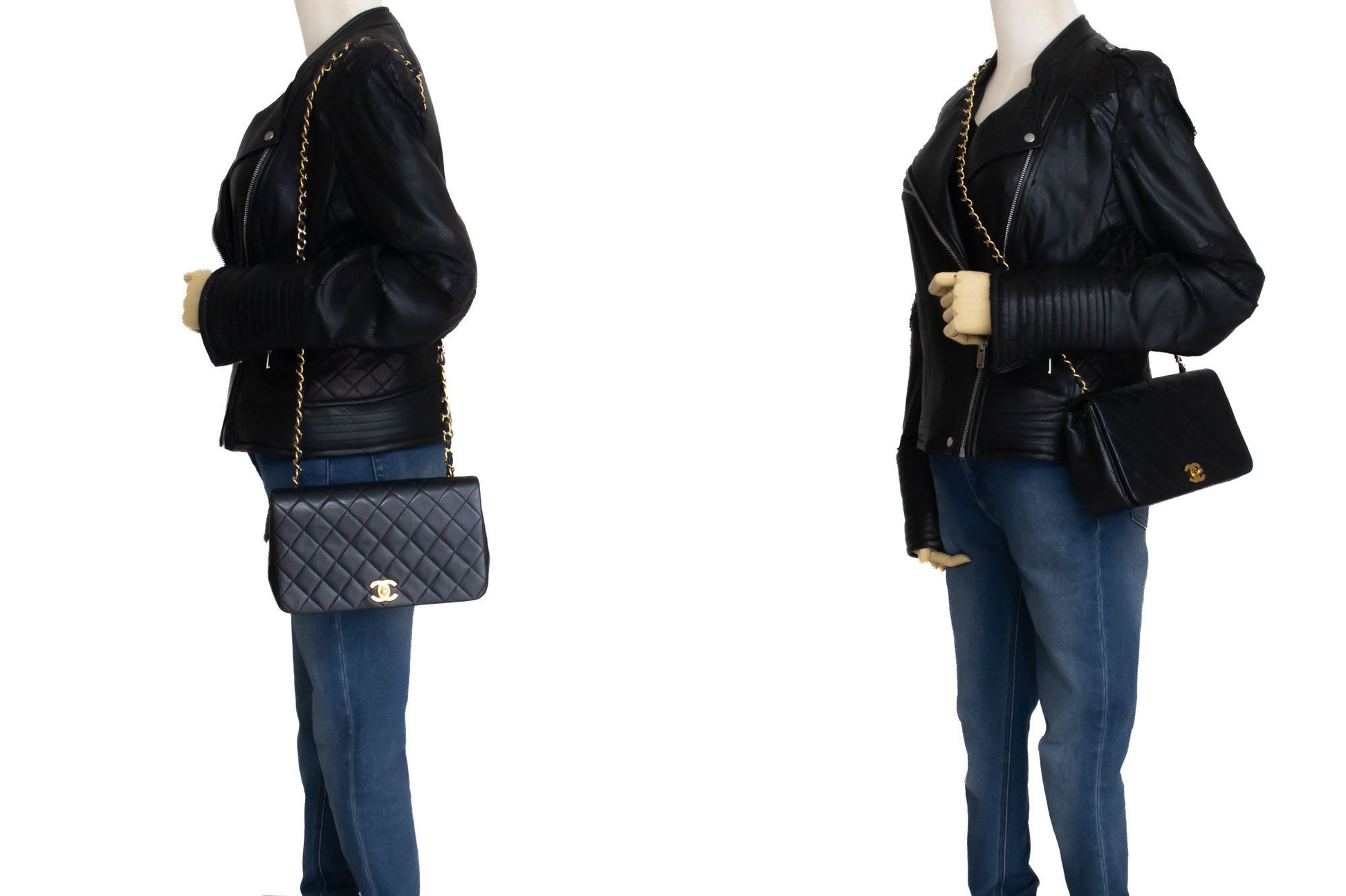 CHANEL Full Flap Chain Shoulder Bag Crossbody Black Quilted ah8 hannari-shop