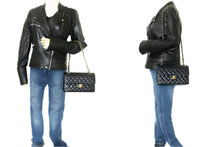 CHANEL Grained Calfskin Double Flap 9" Chain Shoulder Bag Black n49 hannari-shop