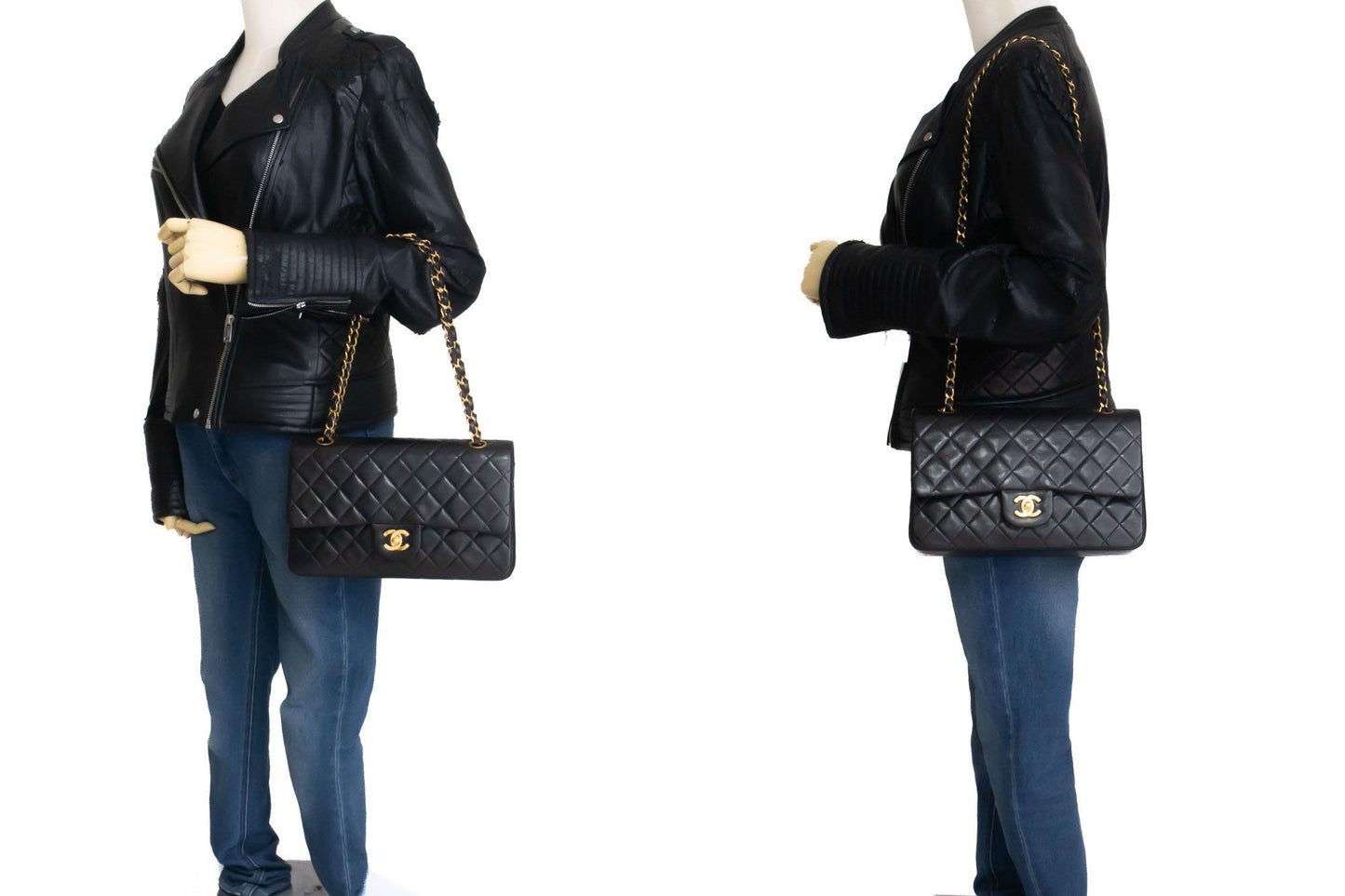 CHANEL Classic Double Flap 10" Kettentasche aus schwarzem Lammleder ak4 hannari-shop