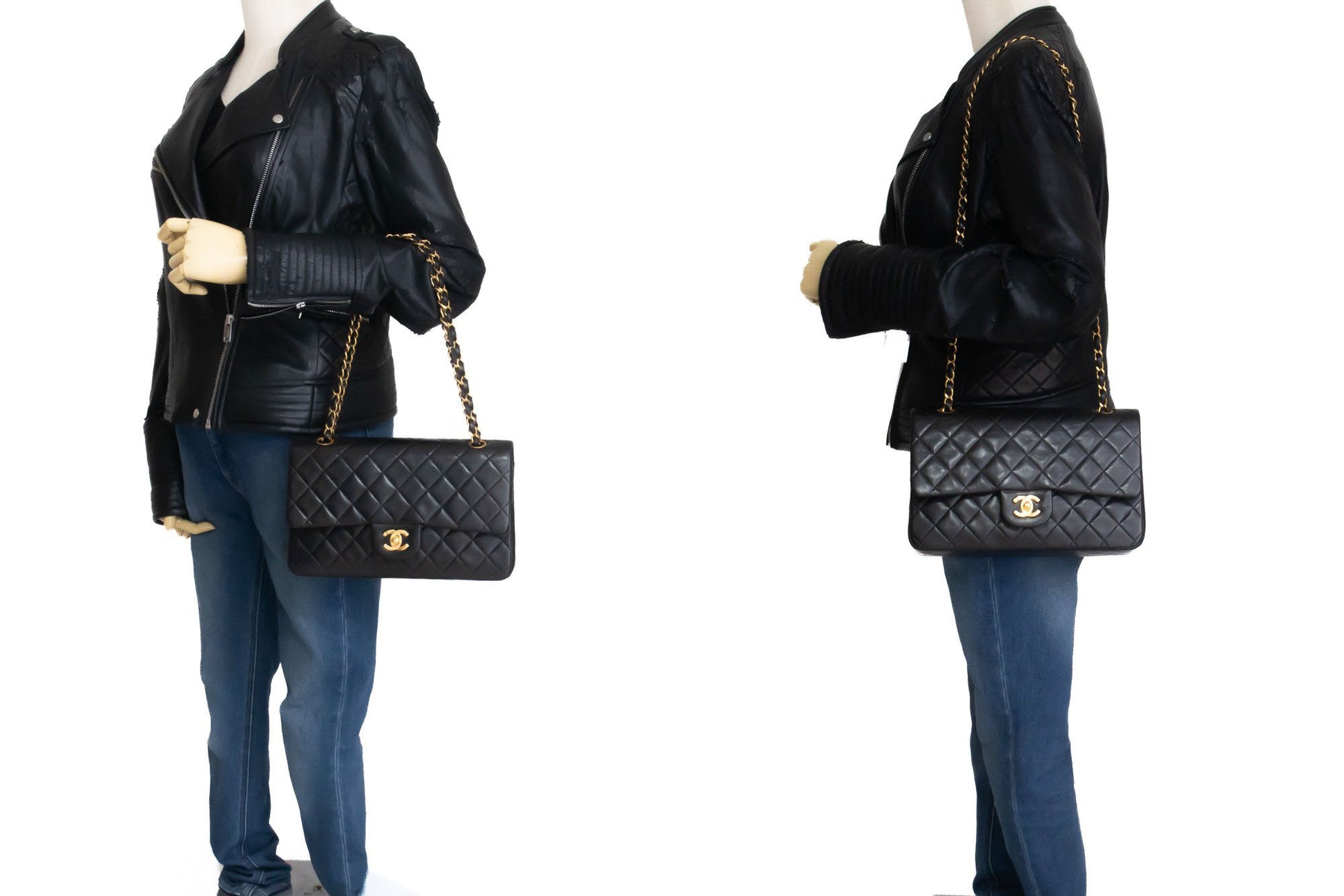 CHANEL Classic Double Flap 10" Kettentasche aus schwarzem Lammleder ak4 hannari-shop