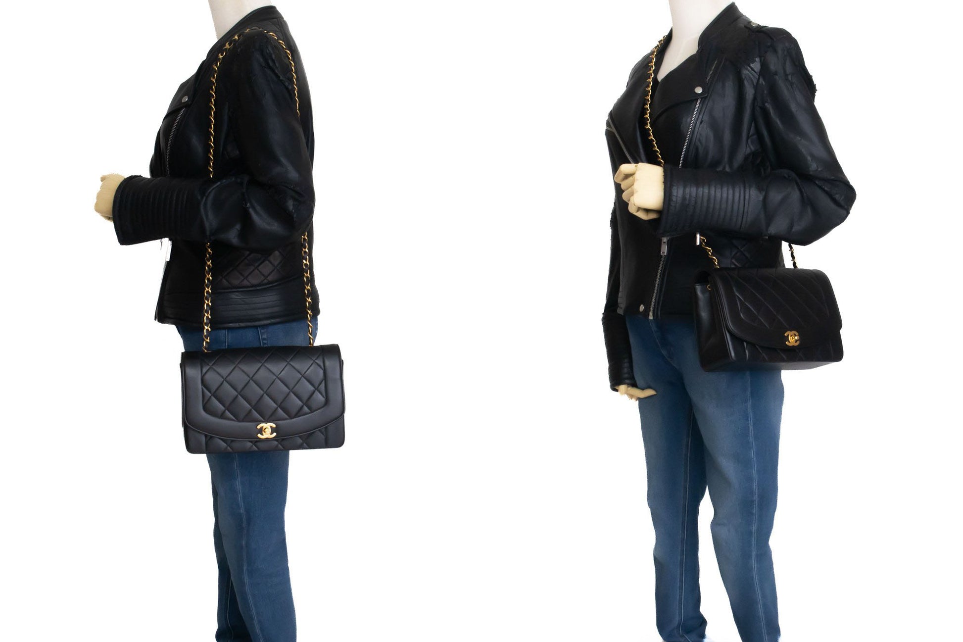 CHANEL Diana Flap Chain Schultertasche Schwarz Stepp-Lammleder ai3 hannari-shop