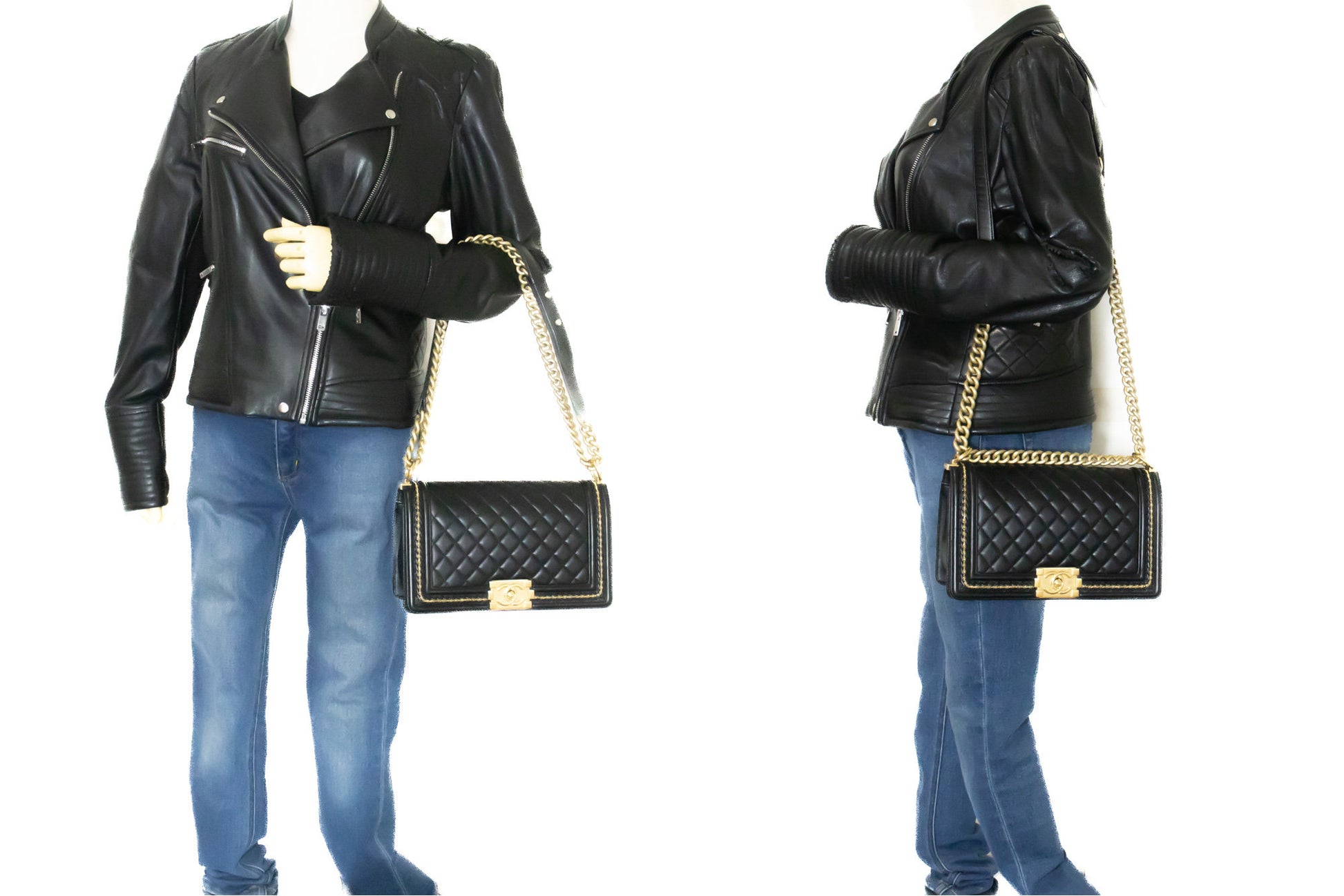 CHANEL Boy Chain Schultertasche Schwarz Gepolstertes Klappfach Lammleder n46 hannari-shop