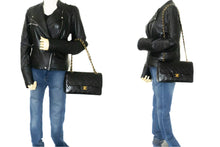 CHANEL Classic Double Flap 10" Chain Shoulder Bag Black Lambskin m75 hannari-shop