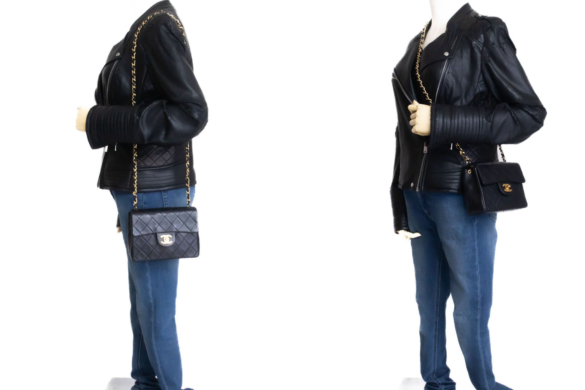 CHANEL Mini Square Kleine Kettentasche Umhängetasche Schwarz Lammfell ag7 hannari-shop