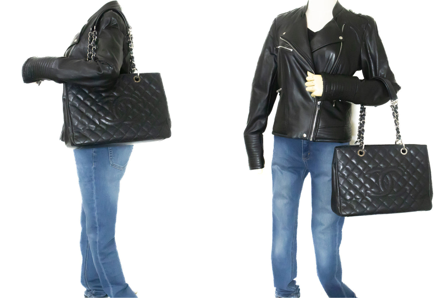 CHANEL Caviar GST 13" Grand Shopping Tote Kettenschultertasche Schwarz n38 hannari-shop
