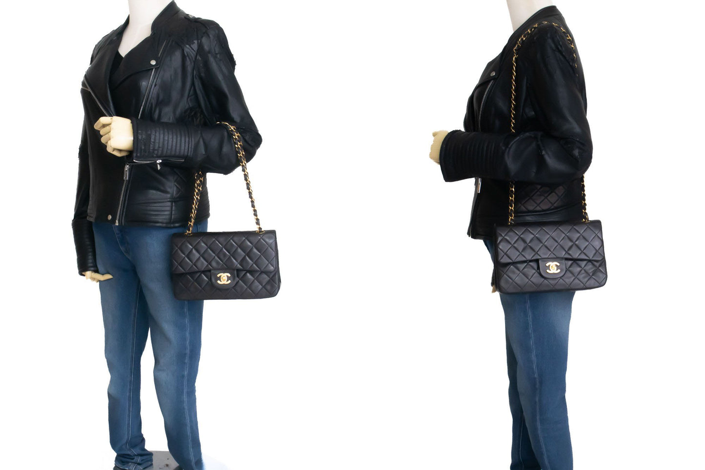 CHANEL Classic Double Flap 9" Chain Schultertasche Schwarz Lammleder ai7 hannari-shop