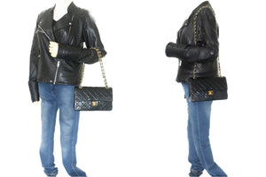 CHANEL Classic Double Flap 9" Chain Shoulder Bag Black Lambskin p02 hannari-shop