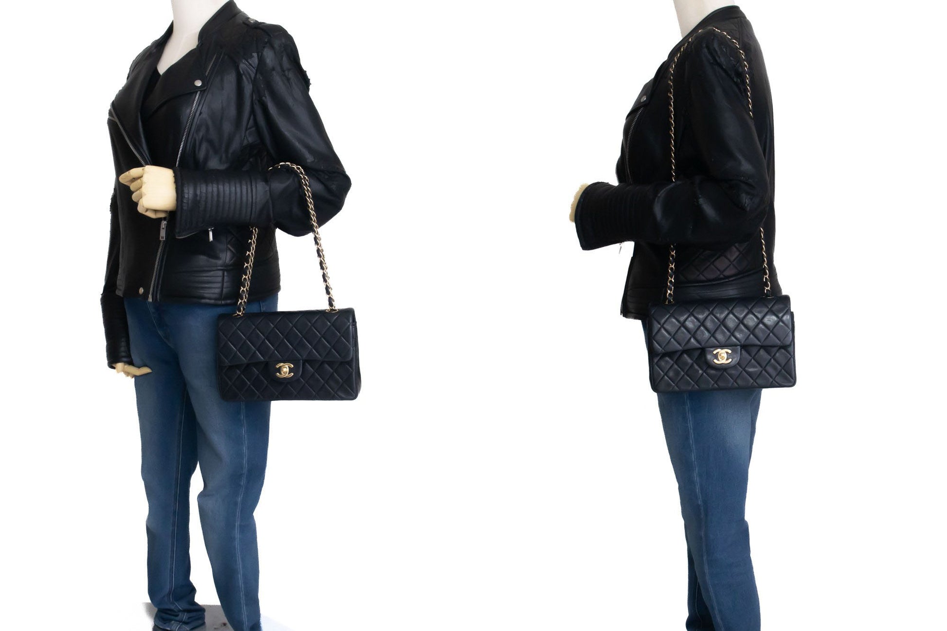CHANEL Classic Double Flap 9" Chain Schultertasche Schwarz Lammleder ai6 hannari-shop