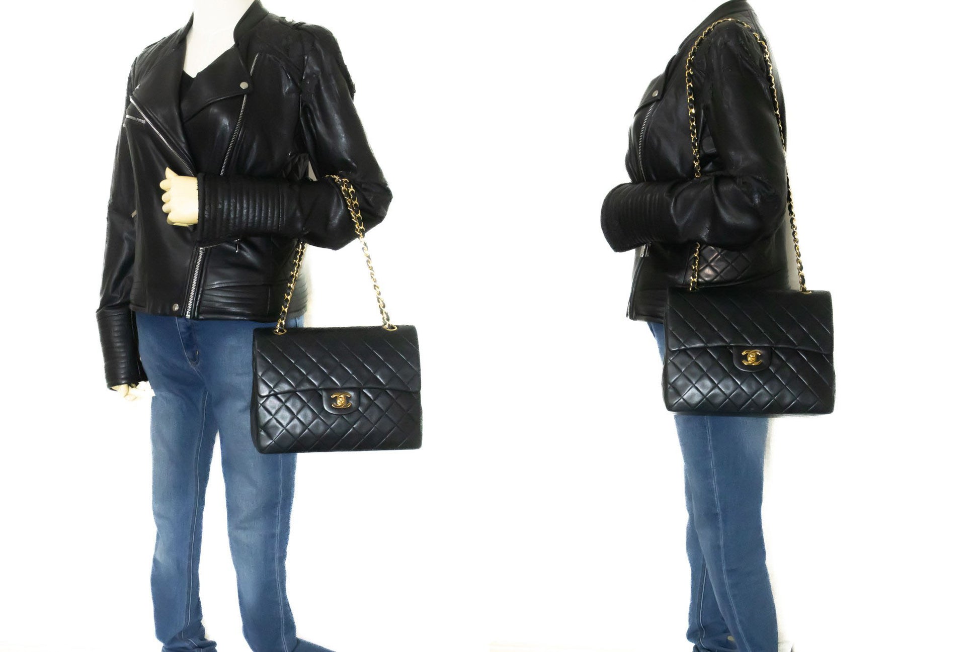 CHANEL Classic Double Flap Square Chain Schultertasche Schwarz Lamm ad1 hannari-shop