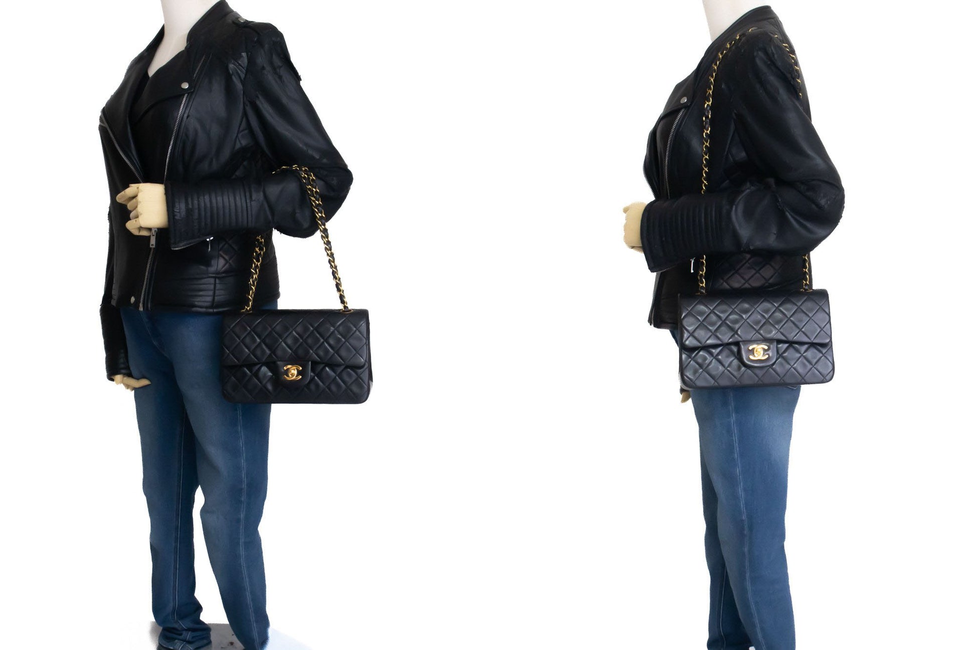 CHANEL Classic Double Flap 9" Schultertasche mit Kette Schwarz Lammleder ai4 hannari-shop