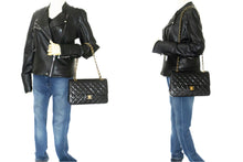 CHANEL Classic Double Flap 10" Chain Shoulder Bag Black Lambskin n44 hannari-shop