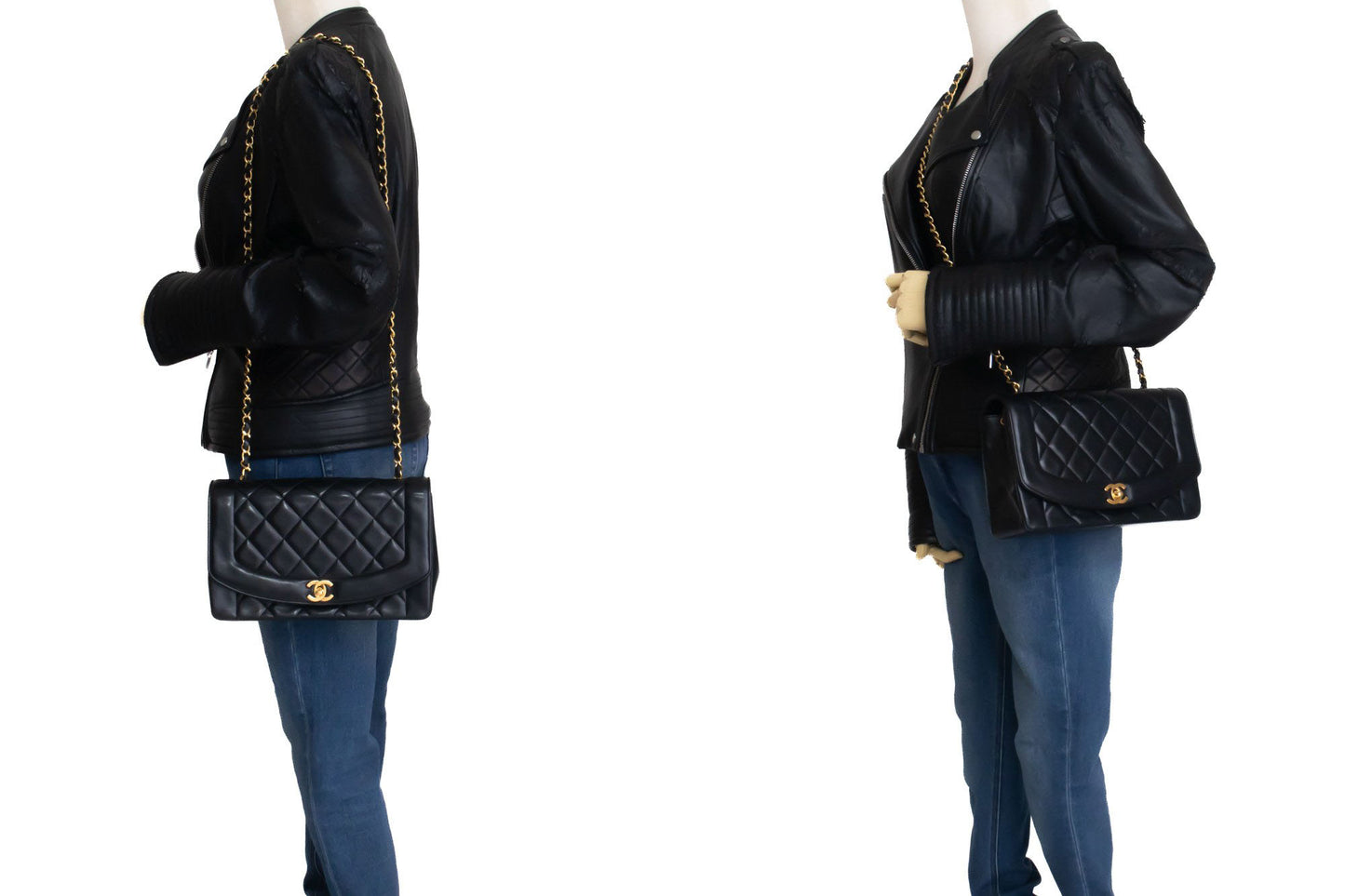 CHANEL Diana Flap Chain Schultertasche Schwarz Gepolstertes Lammleder ak2 hannari-shop