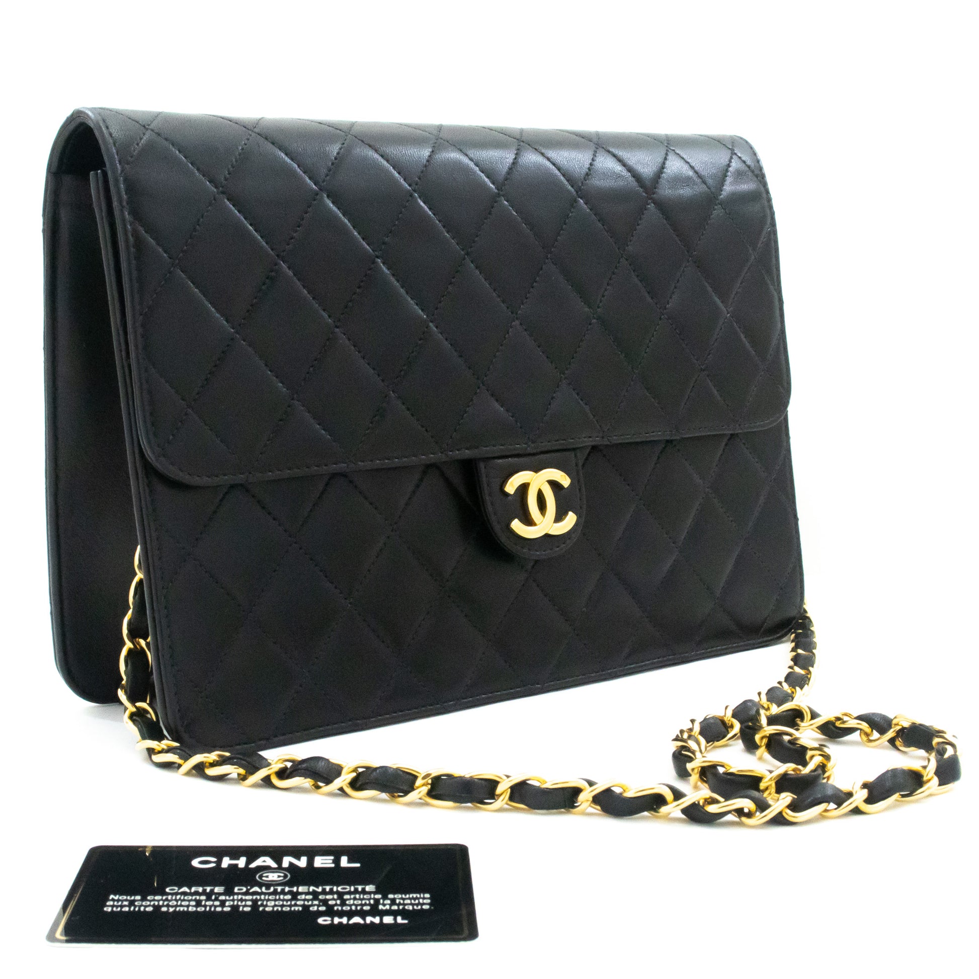 CHANEL Chain Shoulder Bag Clutch Black Quilted Flap Lambskin Purse k11 hannari-shop