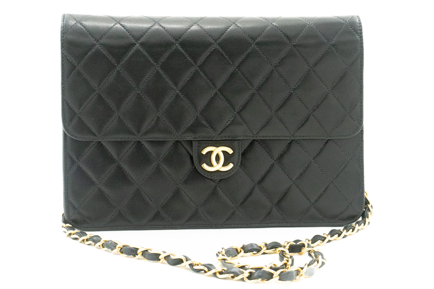 CHANEL Chain Shoulder Bag Clutch Black Quilted Flap Lambskin Purse k11 hannari-shop