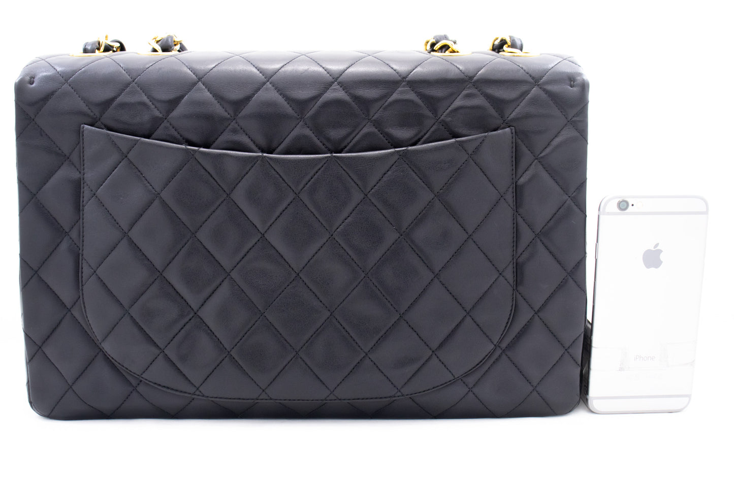 CHANEL Classic Large 13" Flap Chain Schultertasche Schwarz Lammleder j74 hannari-shop