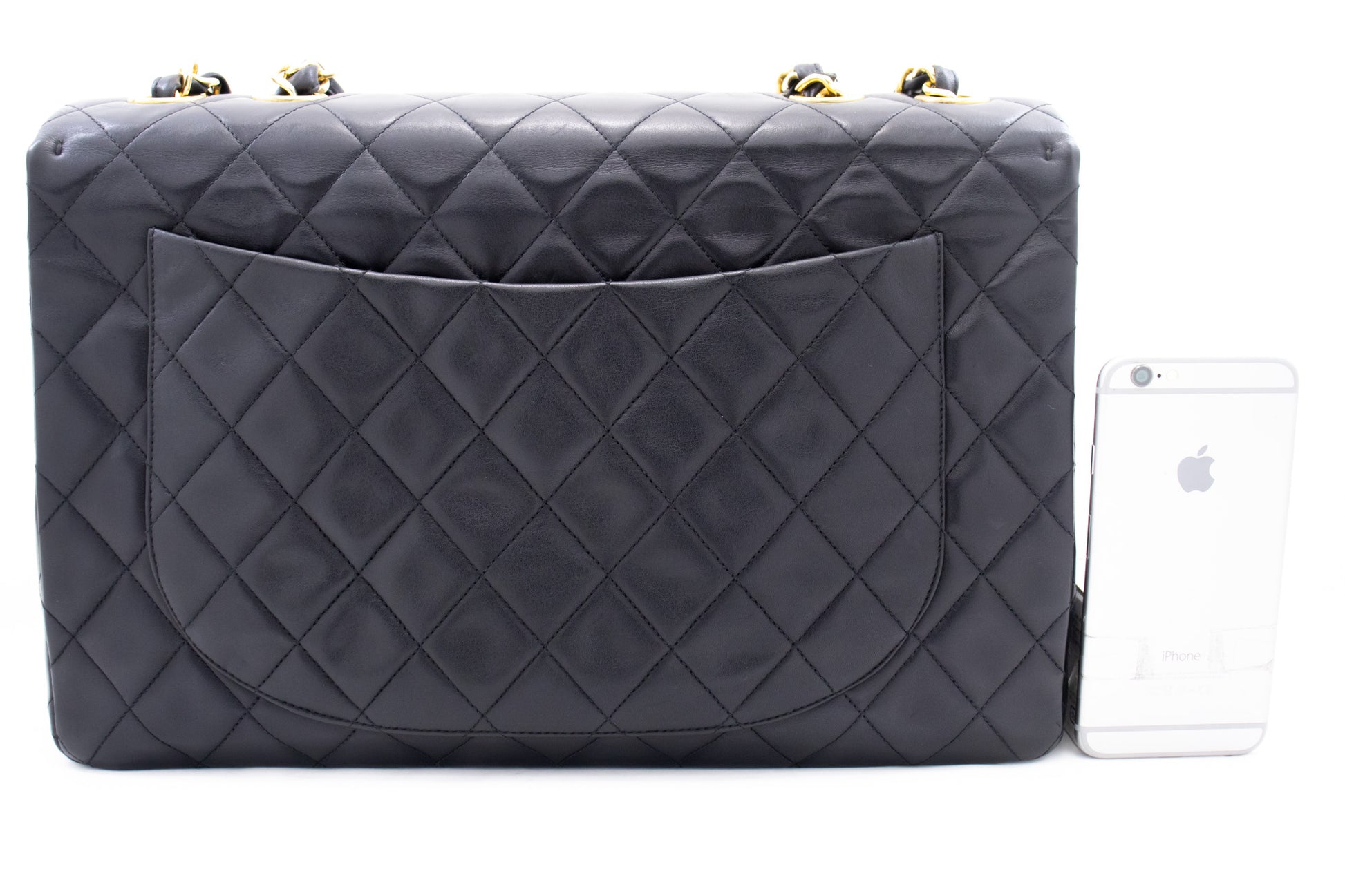 CHANEL Classic Large 13" Flap Chain Schultertasche Schwarz Lammleder j74 hannari-shop
