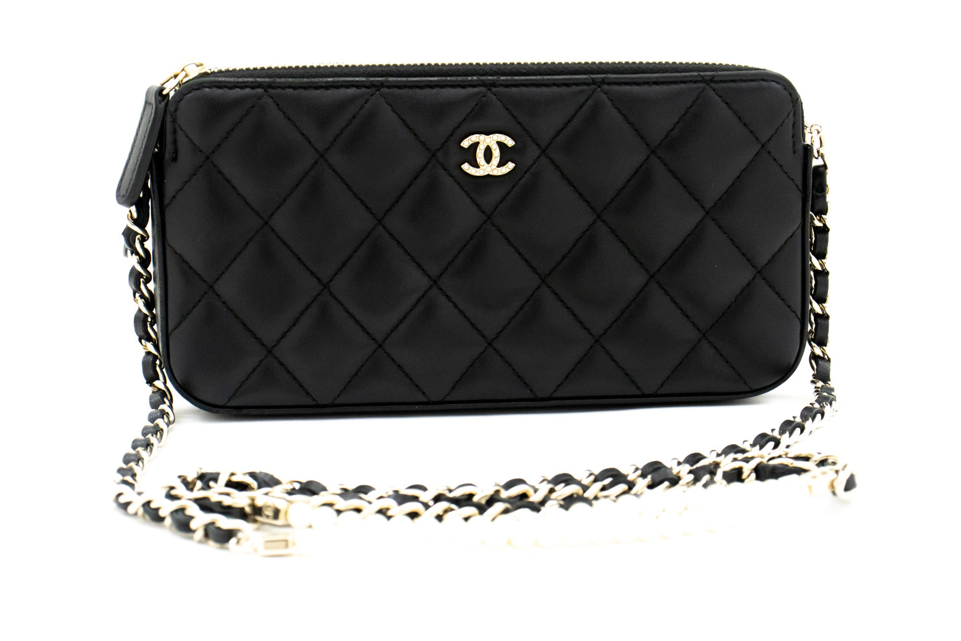 CHANEL Lambskin Pearl Wallet On Chain WOC Double Zip Chain Bag L17 hannari-shop