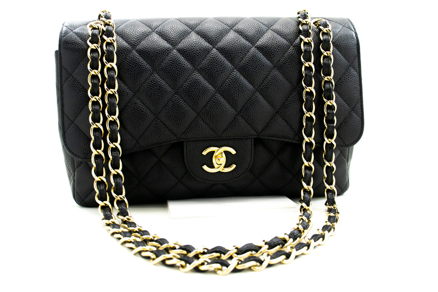 CHANEL Classic Large 11" Chain Schultertasche mit Klappe Schwarz Caviar L66 hannari-shop