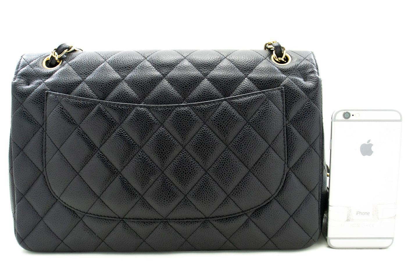 CHANEL Classic Large 11" Chain Schultertasche mit Klappe Schwarz Caviar L66 hannari-shop