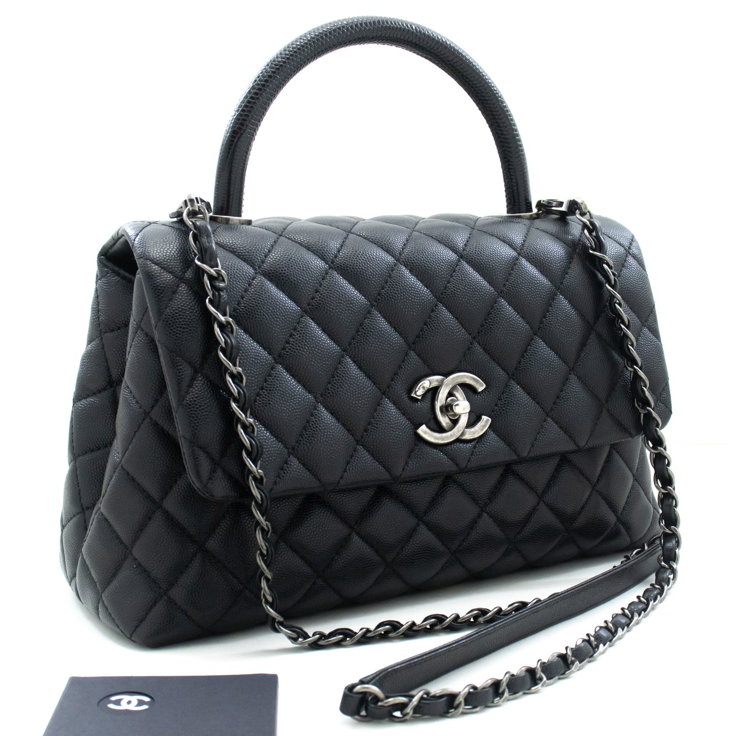 CHANEL 2-Wege-Top-Handle-Tasche Schultertasche Schwarz Caviar-Leder L52 hannari-shop