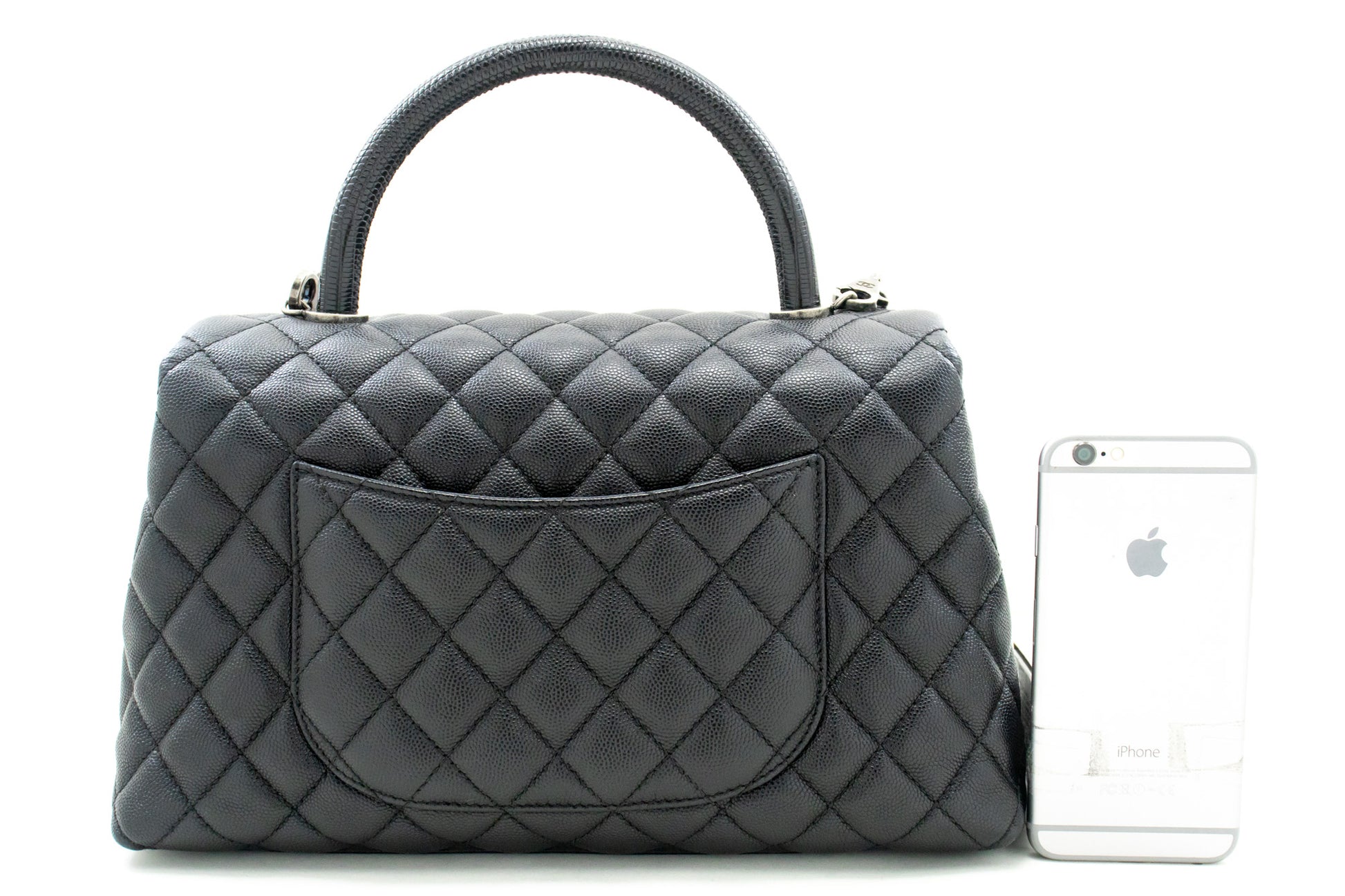 CHANEL 2-Wege-Top-Handle-Tasche Schultertasche Schwarz Caviar-Leder L52 hannari-shop