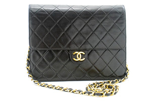 CHANEL Small Chain Shoulder Bag Clutch Black Quilted Flap Lambskin L81 hannari-shop